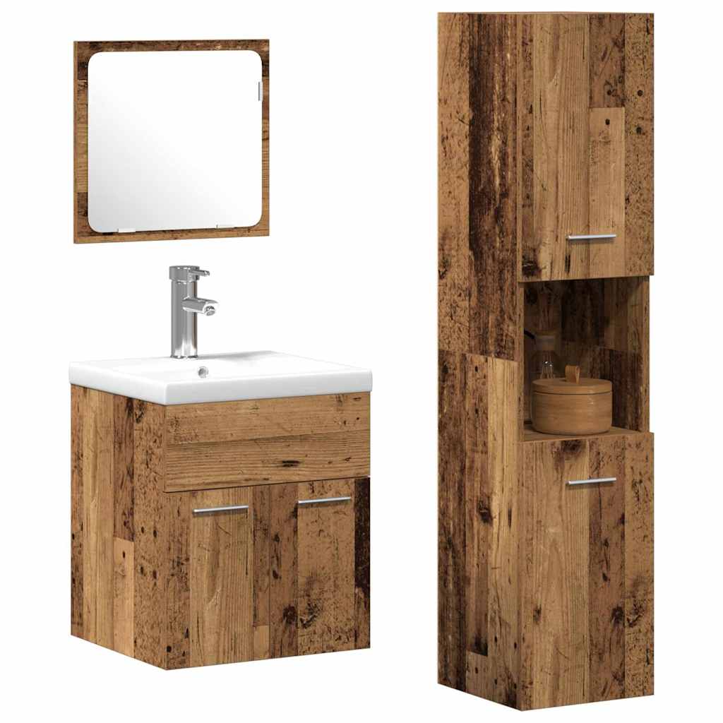 Bathroom Furniture Set 3 pcs Old Wood 41 x 38.5 x 46 cm